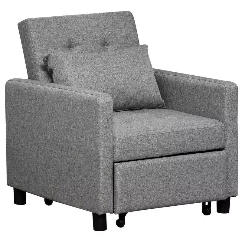 HOMCOM Convertible Sofa Lounger Chair Bed Multi-Functional Sleeper Recliner with Tufted Upholstered Fabric, Adjustable Angle Backrest, Pillow, Gray