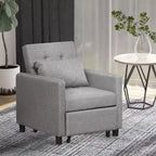 HOMCOM Canapé convertible, lit de repos, fauteuil multifonctionnel avec tissu capitonné, dossier inclinable, oreiller, gris