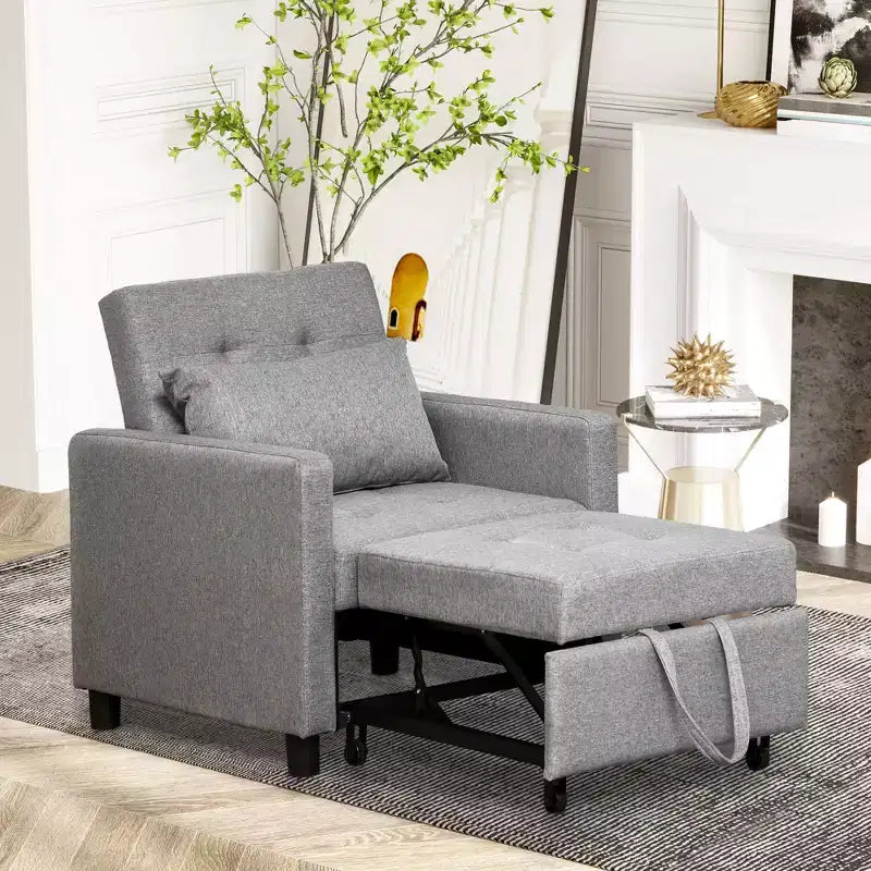 HOMCOM Canapé convertible, lit de repos, fauteuil multifonctionnel avec tissu capitonné, dossier inclinable, oreiller, gris
