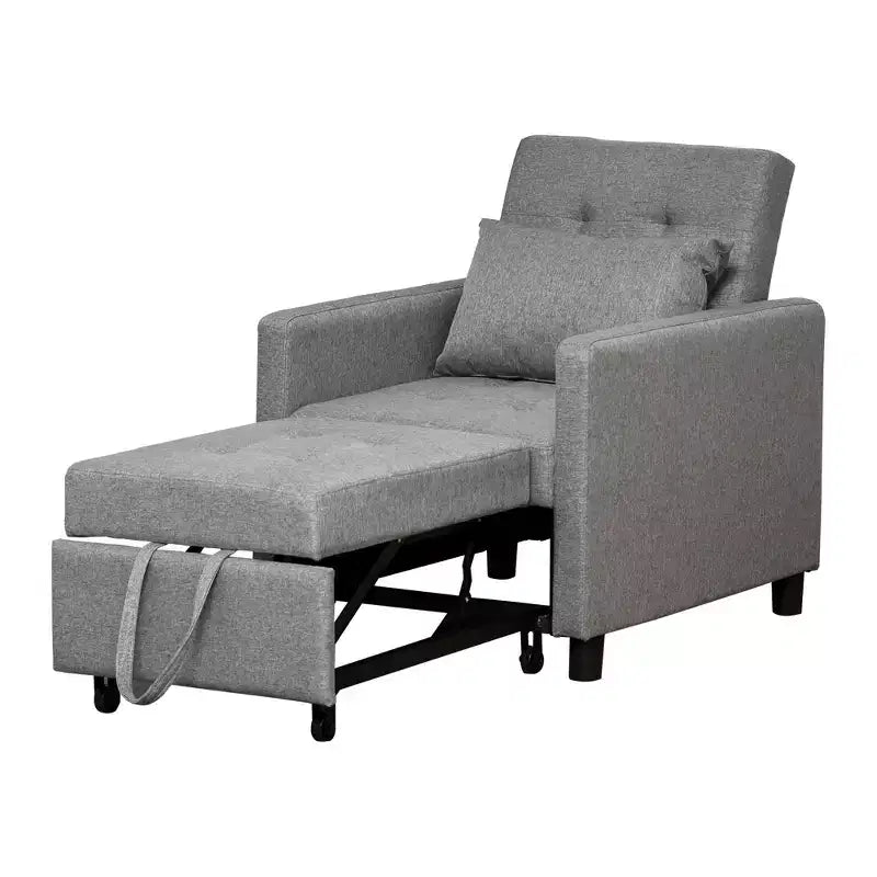 HOMCOM Canapé convertible, lit de repos, fauteuil multifonctionnel avec tissu capitonné, dossier inclinable, oreiller, gris