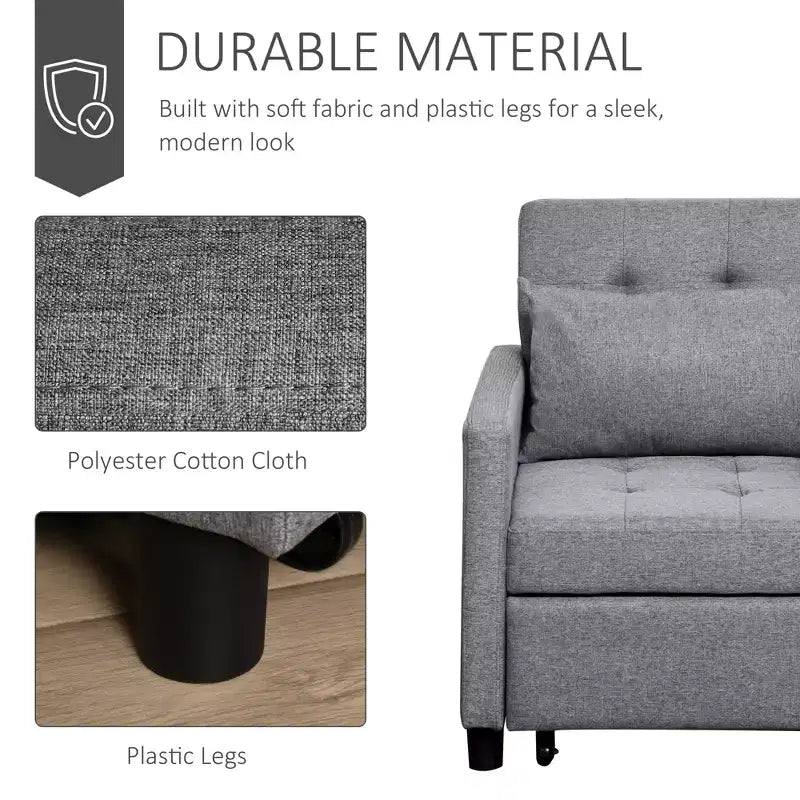 HOMCOM Canapé convertible, lit de repos, fauteuil multifonctionnel avec tissu capitonné, dossier inclinable, oreiller, gris