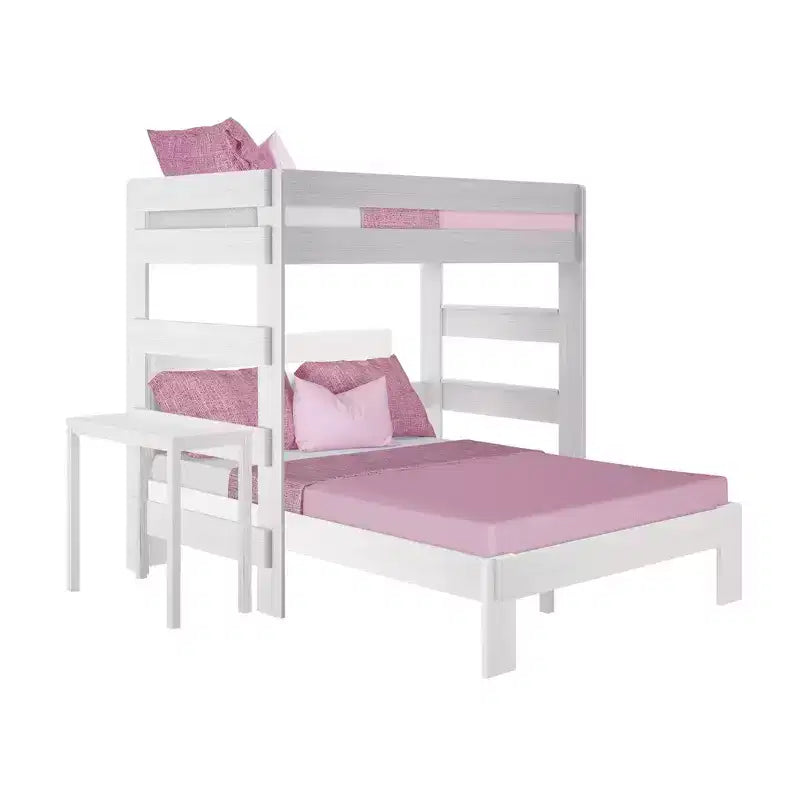 Lit superposé en L Max & Lily Farmhouse, format double au-dessus de grand, avec bureau