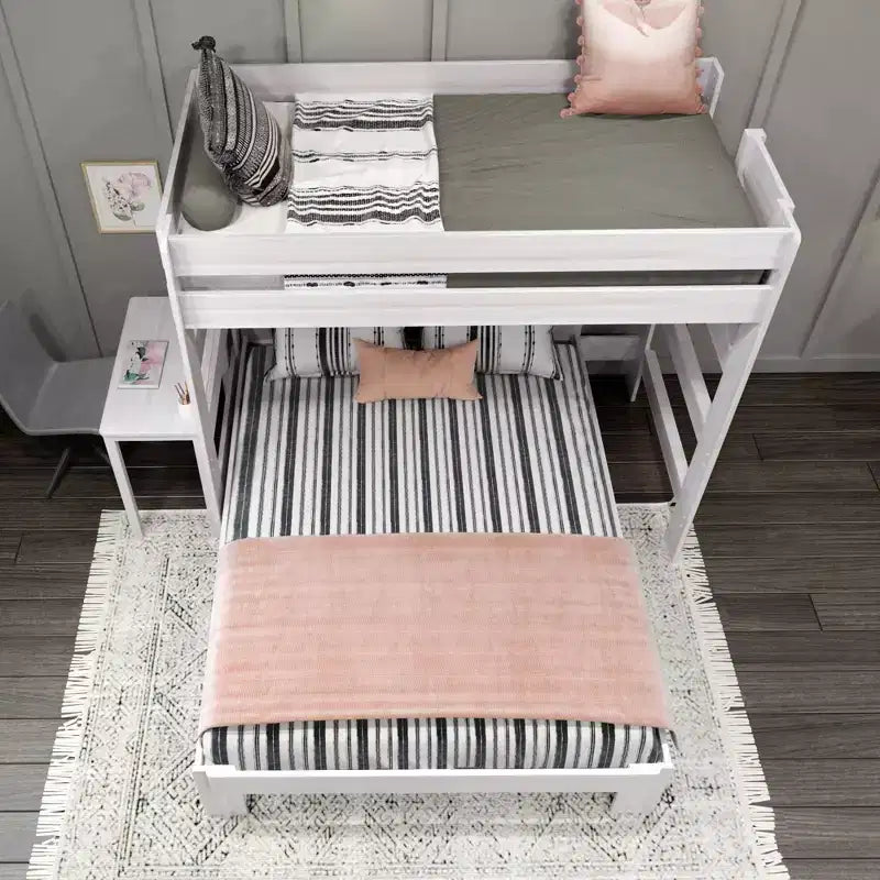 Lit superposé en L Max & Lily Farmhouse, format double au-dessus de grand, avec bureau