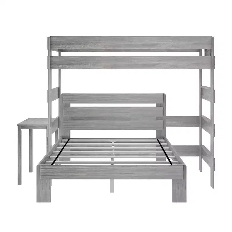 Lit superposé en L Max & Lily Farmhouse, format double au-dessus de grand, avec bureau