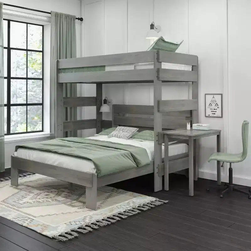 Lit superposé en L Max & Lily Farmhouse, format double au-dessus de grand, avec bureau