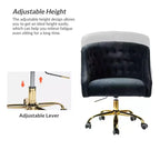 Chaise de bureau pivotante à hauteur réglable en velours Anika avec dossier capitonné et base dorée | Karat Home
