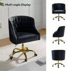 Chaise de bureau pivotante à hauteur réglable en velours Anika avec dossier capitonné et base dorée | Karat Home