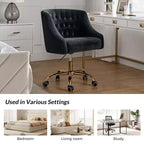 Chaise de bureau pivotante à hauteur réglable en velours Anika avec dossier capitonné et base dorée | Karat Home