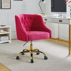 Chaise de bureau pivotante à hauteur réglable en velours Anika avec dossier capitonné et base dorée | Karat Home