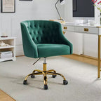 Chaise de bureau pivotante à hauteur réglable en velours Anika avec dossier capitonné et base dorée | Karat Home