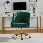 Chaise de bureau pivotante à hauteur réglable en velours Anika avec dossier capitonné et base dorée | Karat Home