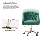Chaise de bureau pivotante à hauteur réglable en velours Anika avec dossier capitonné et base dorée | Karat Home