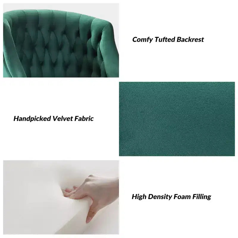Chaise de bureau pivotante à hauteur réglable en velours Anika avec dossier capitonné et base dorée | Karat Home