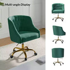 Chaise de bureau pivotante à hauteur réglable en velours Anika avec dossier capitonné et base dorée | Karat Home