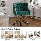 Chaise de bureau pivotante à hauteur réglable en velours Anika avec dossier capitonné et base dorée | Karat Home