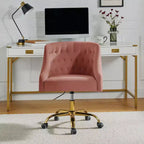 Chaise de bureau pivotante à hauteur réglable en velours Anika avec dossier capitonné et base dorée | Karat Home