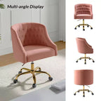 Chaise de bureau pivotante à hauteur réglable en velours Anika avec dossier capitonné et base dorée | Karat Home