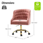 Chaise de bureau pivotante à hauteur réglable en velours Anika avec dossier capitonné et base dorée | Karat Home