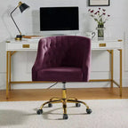 Chaise de bureau pivotante à hauteur réglable en velours Anika avec dossier capitonné et base dorée | Karat Home