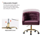 Chaise de bureau pivotante à hauteur réglable en velours Anika avec dossier capitonné et base dorée | Karat Home