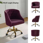 Chaise de bureau pivotante à hauteur réglable en velours Anika avec dossier capitonné et base dorée | Karat Home