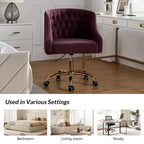 Chaise de bureau pivotante à hauteur réglable en velours Anika avec dossier capitonné et base dorée | Karat Home