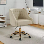 Chaise de bureau pivotante à hauteur réglable en velours Anika avec dossier capitonné et base dorée | Karat Home