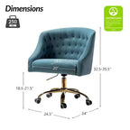 Chaise de bureau pivotante à hauteur réglable en velours Anika avec dossier capitonné et base dorée | Karat Home