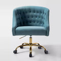 Chaise de bureau pivotante à hauteur réglable en velours Anika avec dossier capitonné et base dorée | Karat Home