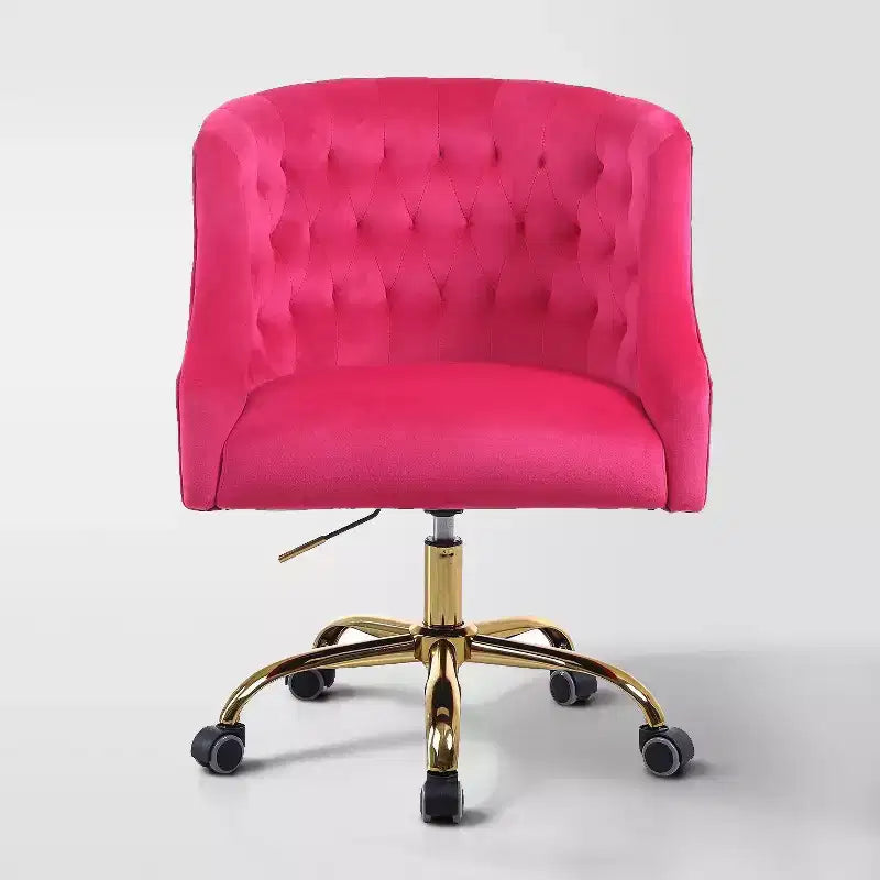 Chaise de bureau pivotante à hauteur réglable en velours Anika avec dossier capitonné et base dorée | Karat Home