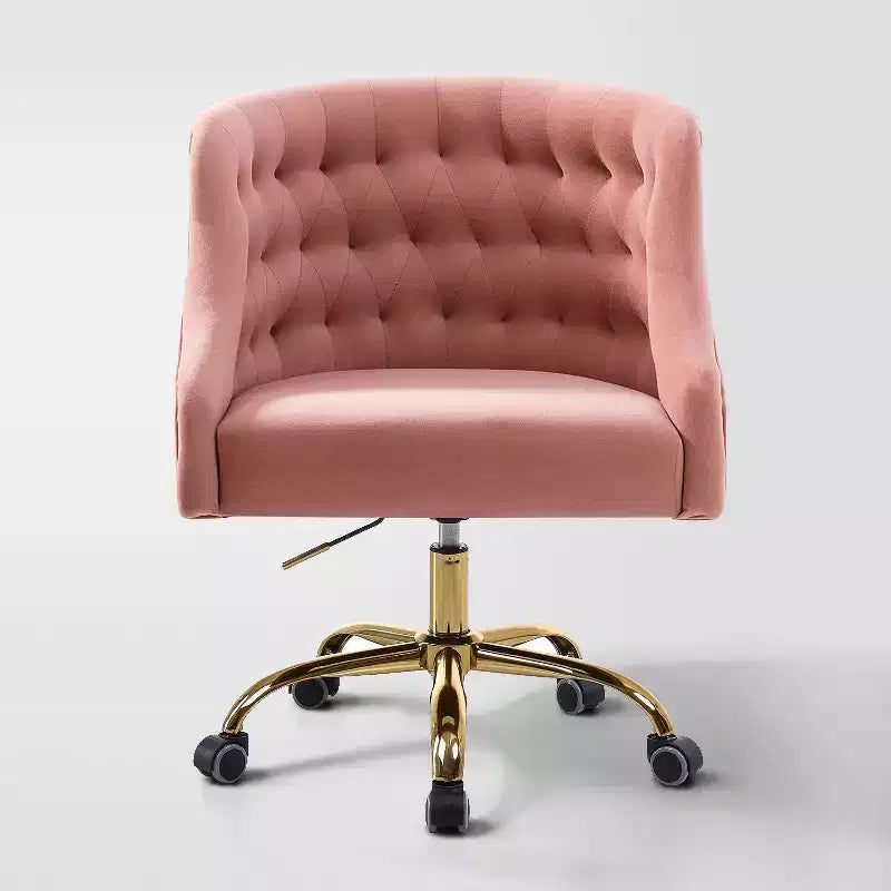 Chaise de bureau pivotante à hauteur réglable en velours Anika avec dossier capitonné et base dorée | Karat Home