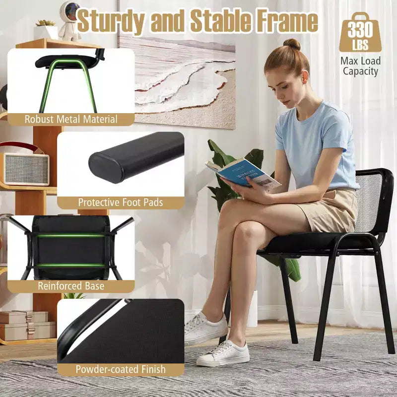 Lot de 5 chaises de conférence Costway en maille avec siège en tissu rembourré pour bureau à domicile