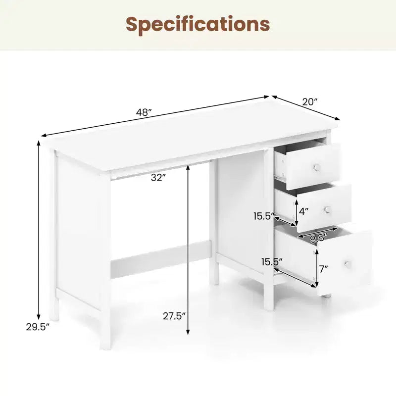 Bureau d'ordinateur Costway, bureau d'étude, poste de travail de bureau à domicile avec 3 tiroirs Blanc/Noir/Marron