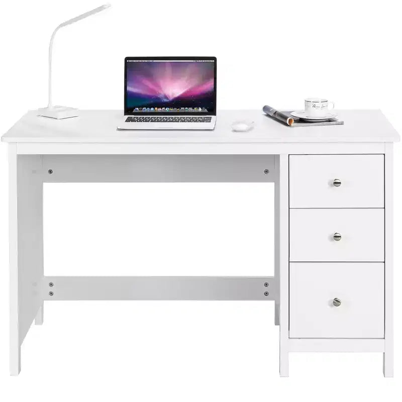 Bureau d'ordinateur Costway, bureau d'étude, poste de travail de bureau à domicile avec 3 tiroirs Blanc/Noir/Marron