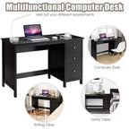 Bureau d'ordinateur Costway, bureau d'étude, poste de travail de bureau à domicile avec 3 tiroirs Blanc/Noir/Marron