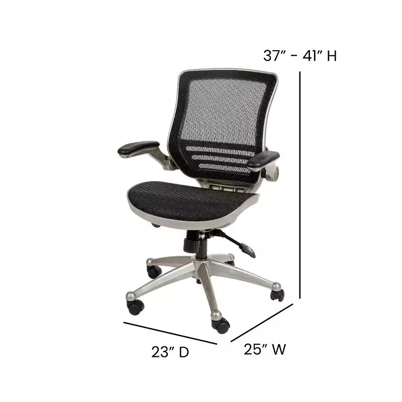 Chaise de bureau pivotante de direction Flash Furniture à dossier mi-hauteur en maille transparente avec accoudoirs relevables