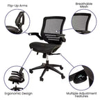 Chaise de bureau pivotante de direction Flash Furniture à dossier mi-hauteur en maille transparente avec accoudoirs relevables