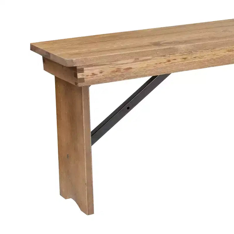 Banc de ferme pliable Emma et Oliver 8' x 12 en pin massif antique et rustique - Banc portable