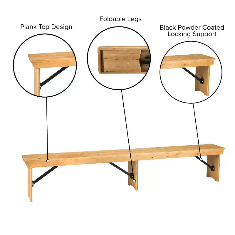 Banc de ferme pliable Emma et Oliver 8' x 12 en pin massif antique et rustique - Banc portable