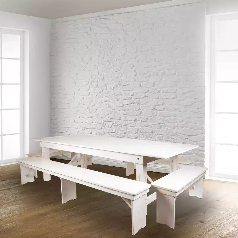 Banc de ferme pliable Emma et Oliver 8' x 12 en pin massif antique et rustique - Banc portable