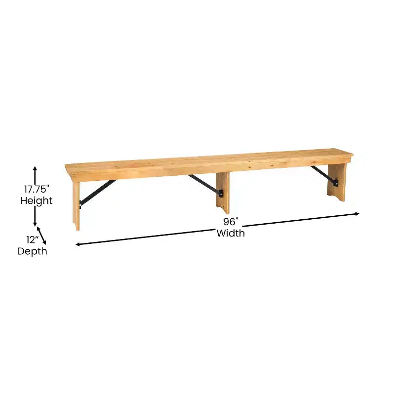 Banc de ferme pliable Emma et Oliver 8' x 12 en pin massif antique et rustique - Banc portable