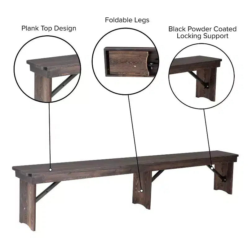 Banc de ferme pliable Emma et Oliver 8' x 12 en pin massif antique et rustique - Banc portable