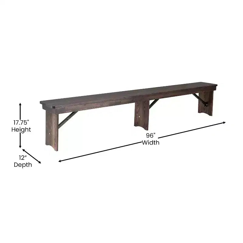 Banc de ferme pliable Emma et Oliver 8' x 12 en pin massif antique et rustique - Banc portable