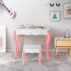 Coiffeuse Maquillage Enfant Princesse Costway avec Tabouret et Miroir à Tiroir