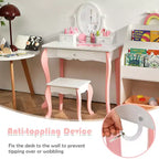 Coiffeuse Maquillage Enfant Princesse Costway avec Tabouret et Miroir à Tiroir