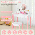 Coiffeuse Maquillage Enfant Princesse Costway avec Tabouret et Miroir à Tiroir