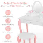 Coiffeuse Maquillage Enfant Princesse Costway avec Tabouret et Miroir à Tiroir