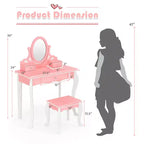 Coiffeuse Maquillage Enfant Princesse Costway avec Tabouret et Miroir à Tiroir