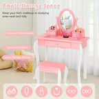 Coiffeuse Maquillage Enfant Princesse Costway avec Tabouret et Miroir à Tiroir