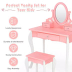 Coiffeuse Maquillage Enfant Princesse Costway avec Tabouret et Miroir à Tiroir